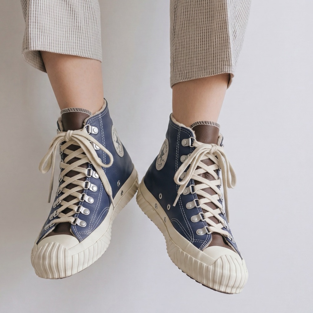 🥶 Converse Chuck Taylor All Star Leather Sherpa High Tops | Navy Cream Size 8.5